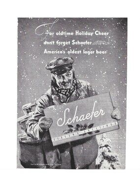 Print Ad Schaefer Beer Holiday Greetings Christmas Lager 1940s Winter  Vintage